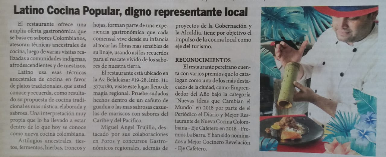 Restaurante Latino en Pereira Digno representante Local